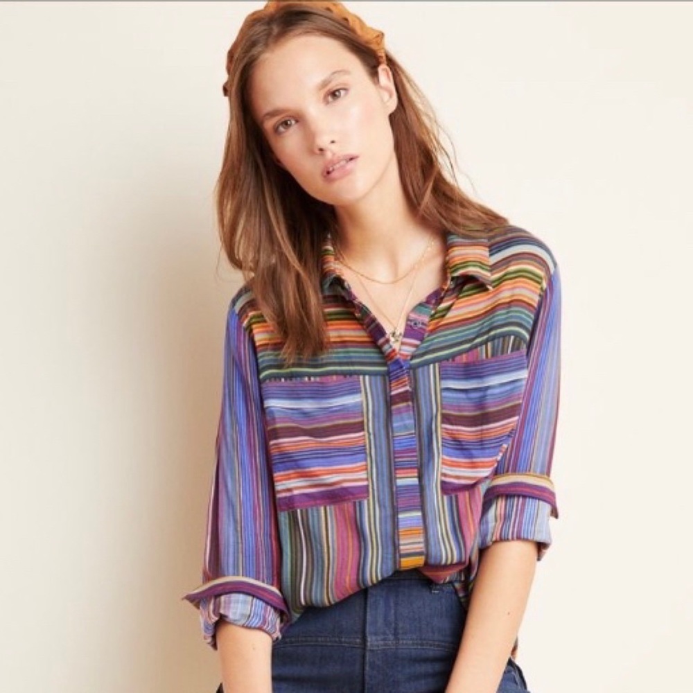 Anthropologie Brushstroke Buttondown NWOT S